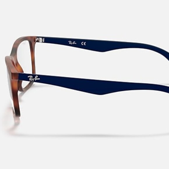 Ray-Ban RB7047 Eyeglass Frames – Matte Light Havana Frame, Blue Temples - Picture 2 of 3